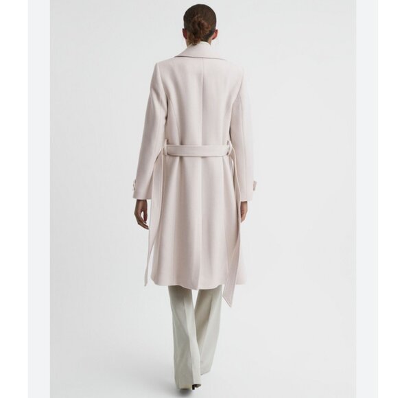 REISS Petite‎ Relaxed Wool Blend Mid Length Neutral Belted Coat Size 12 NWT - Picture 5 of 14